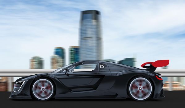 Black sport car in a city: 3D rendering
