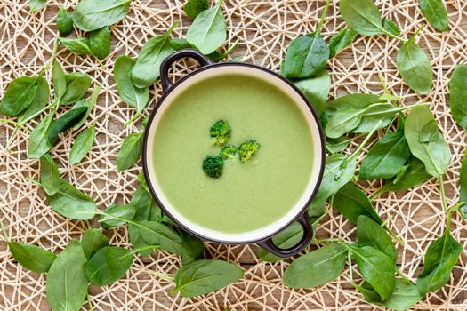 flat lay homemade soup broccoli spinach