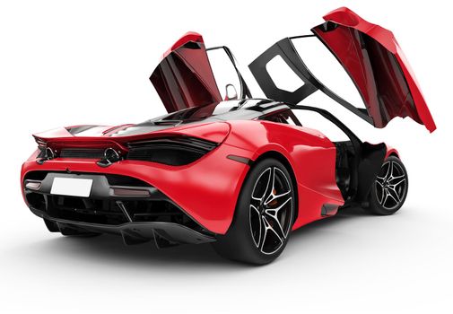 Red modern sport car with oper doors: 3D illustration