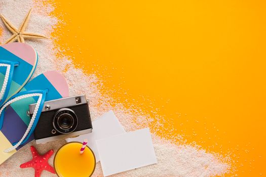 flat lay beach concept with postcards