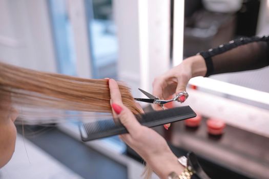 crop stylist trimming hair ends salon