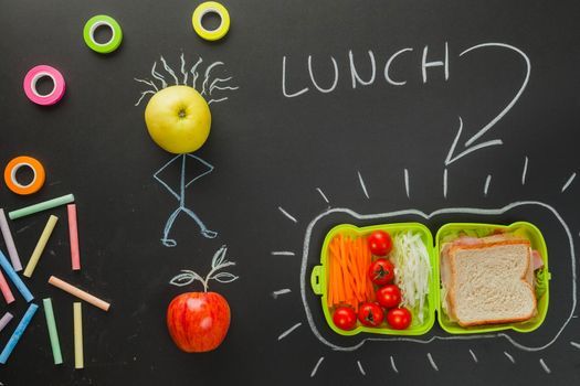 drawing blackboard showing lunch time