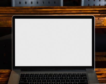 close up modern laptop with white blank screen