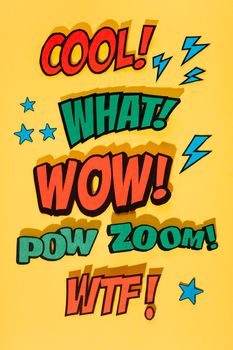 comic book sound effect expression yellow background with shadow