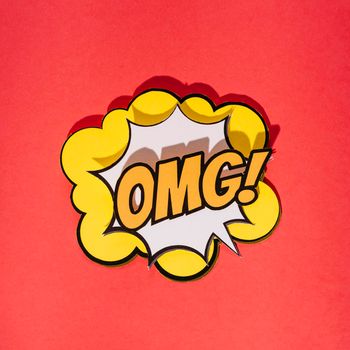comic sound effects omg text pop art style red background