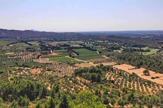 natural landscape of France with cultivated fields of the village of Ardèche, travel reportage