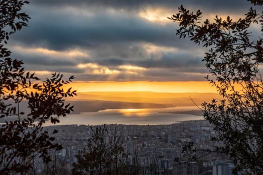 Stunning sunset over the city. Varna, Bulgaria