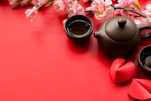 chinese new year composition with tea