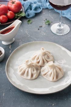 Traditional georgian dumplings - fresh khinkali on a table