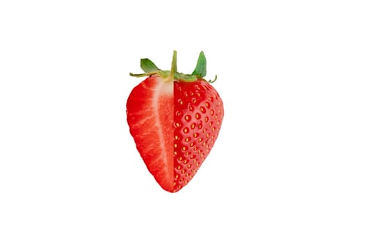 Strawberry background. Sliced strawberry on white background. Seasonal berry.