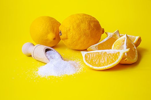 Citric acid on a yellow background. Selective focus.nature