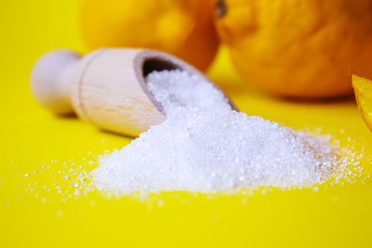 Citric acid on a yellow background. Selective focus.nature