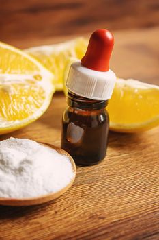 Citric acid on a wooden background. Selective focus.food