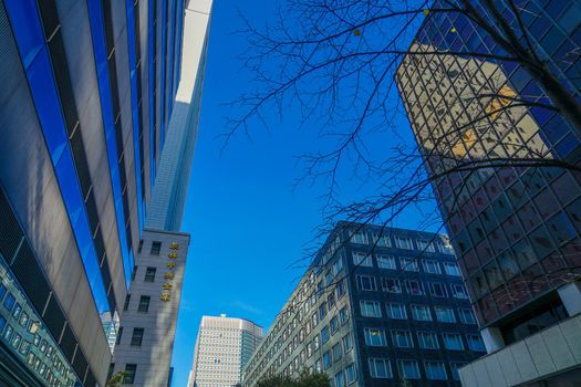 Yurakucho building and blue sky. Shooting Location: Yokohama-city kanagawa prefecture