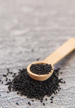 black wool cumin seeds.selectiv focus.