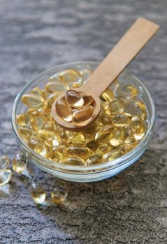 vitamin E capsules. selective focus medical