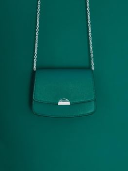 Emerald green leather purse with silver details as designer bag and stylish accessory, female fashion and luxury style handbag collection concept