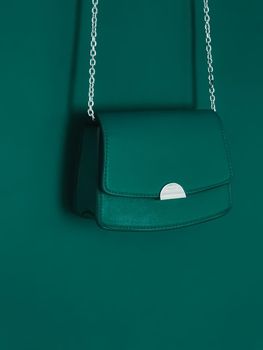 Emerald green leather purse with silver details as designer bag and stylish accessory, female fashion and luxury style handbag collection concept