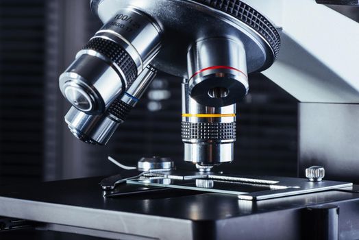 Close up of microscope at the laboratory