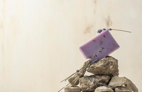 lavender soap assortment with copy space