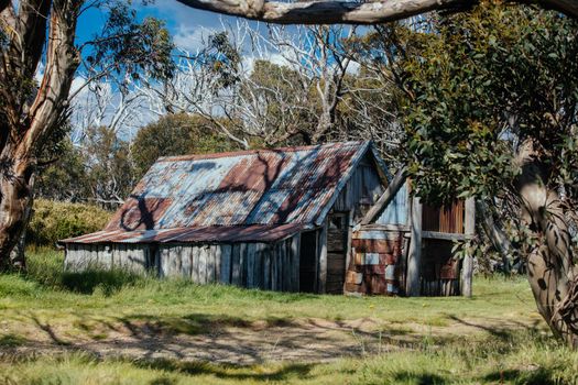 Historic Wallace Hut which is the oldest remaining cattlemen's hut near Falls Creek in the Victorian Alps, Australia