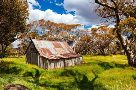 Historic Wallace Hut which is the oldest remaining cattlemen's hut near Falls Creek in the Victorian Alps, Australia