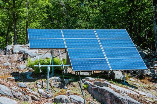 solar panels with the sunny sky. background of photovoltaic modules for renewable energy.