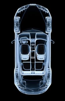 Top x-ray car on a black background - 3D illustration
