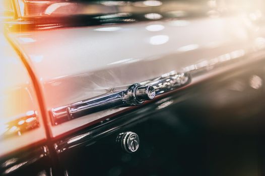 Closeup of a vintage car in sunlight