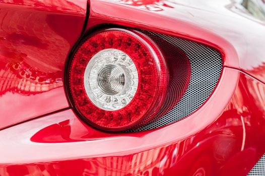 Close up of back lights of a red car