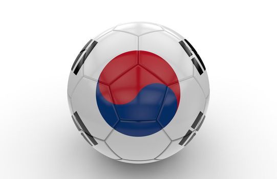 Soccer ball with South Korea flag isolated on white background; 3d rendering