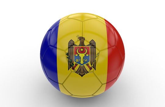 Soccer ball with Moldavia flag isolated on white background; 3d rendering