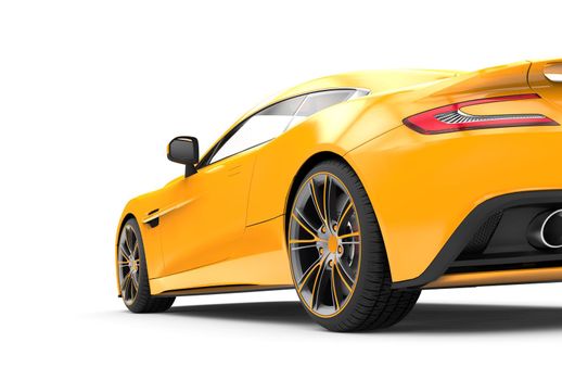 Back of a yellow luxury car isolated on a white background isolated on a white background: 3D rendering