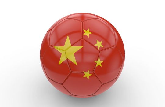 Soccer ball with china flag isolated on white background