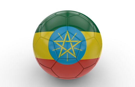 Soccer ball with Ethiopia flag isolated on white background; 3d rendering