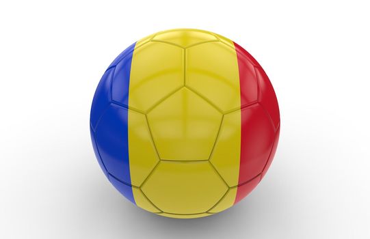 Soccer ball with romanian flag isolated on white background