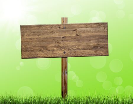 Wooden billboard isolated on a green background