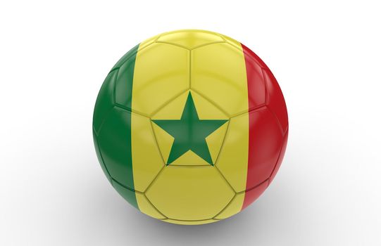 Soccer ball with Senegal flag isolated on white background; 3d rendering