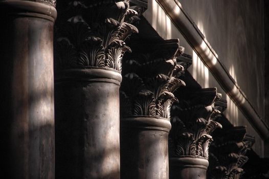The columns with bas-relief.