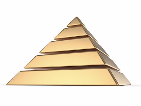 Golden pyramid 3D rendering illustration isolated on white background