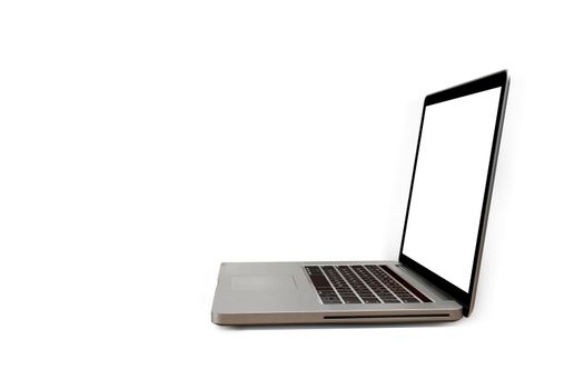 Laptop or notebook with blank white scree isolated on white background. Laptop with empty screen for text or design.  Save with clipping path