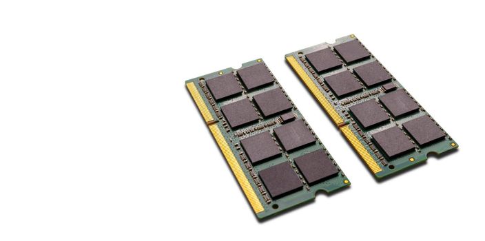 Close up computer, laptop memory, RAM on white background. DDR RAM Random Access Memory isolated on white background. With copy space banner. Save with clipping path.. Two DDR RAM 