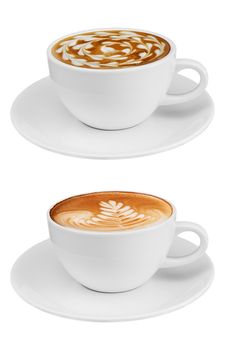 Side view coffee cup collection, coffee cup assortment with shape sign collection isolated on white background. Save with clipping path