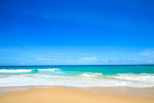 Beautiful tropical beach with blue sky abstract texture background. Copy space of summer vacation and holiday business travel concept. Vintage tone filter effect color style.