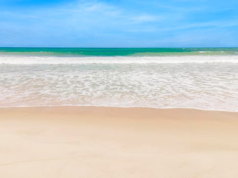 Beautiful tropical beach with blue sky abstract texture background. Copy space of summer vacation and holiday business travel concept. Vintage tone filter effect color style.