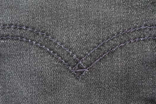 Close up of black jeans texture with stitches