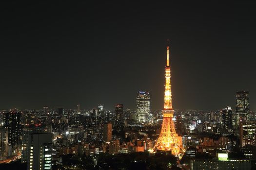 top view of Tokyo cityscape at night, Japan