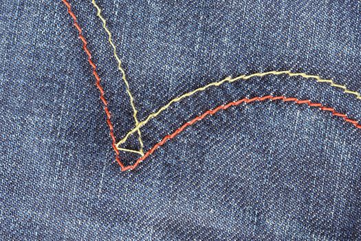 Close up of blue jeans texture with stitches