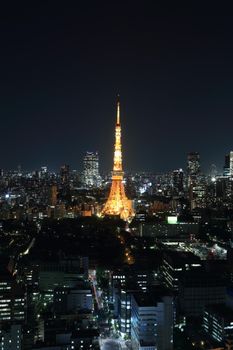 top view of Tokyo cityscape at night, Japan