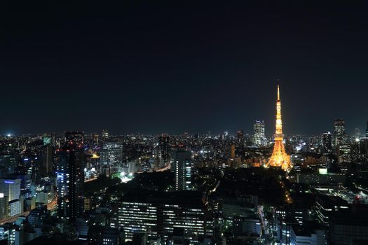 top view of Tokyo cityscape at night, Japan